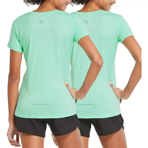 BALEAF Womens Short Sleeve Running Workout Shirts Athletic Tops Lightweight Quick Dry Training Yoga CrewneckAqua2 Pack