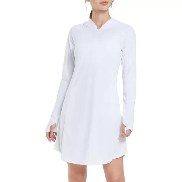 BALEAF Womens UPF 50 Long Sleeve Beach Cover Up Dress Sun Protection Quick Dry Zip Summer Dresses Pockets ThumbholesWhite