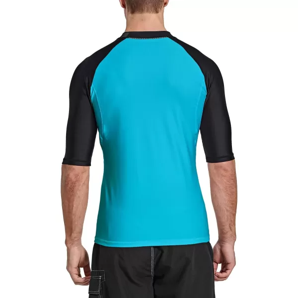 BALEAF Mens Rash Guard Short Sleeve Swim Shirt UPF 50 Sun Protection Quick Dry Compression Shirt RashguardBlueBlack