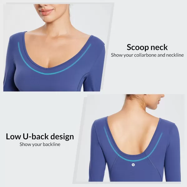 BALEAF Nuleaf Scoop Neck Long Sleeve Crop Top for Women Slim Fit Workout Shirts Tight Base Layer Athletic Gym CasualNavy