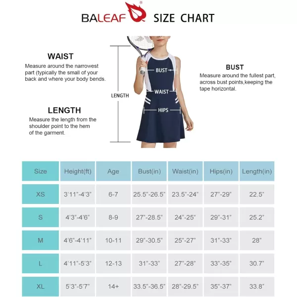 BALEAF Youth Girls Tennis Dress Golf Sleeveless Outfit School Sports Dress with Shorts PocketsNavywhite