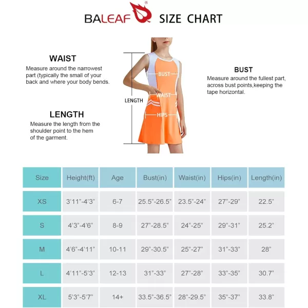 BALEAF Youth Girls Tennis Dress Golf Sleeveless Outfit School Sports Dress with Shorts PocketsOrangewhite