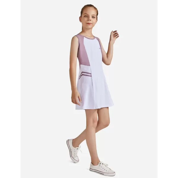 BALEAF Youth Girls Tennis Dress Golf Sleeveless Outfit School Sports Dress with Shorts PocketsWhitepurple