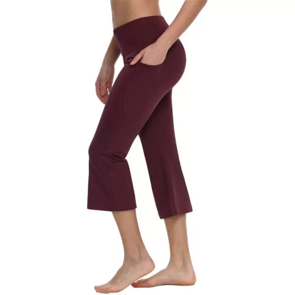 BALEAF Capri Pants for Women Flare Leggings with Pockets Bootcut Yoga Pants Summer Lounge Workout Work  21Ruby Wine