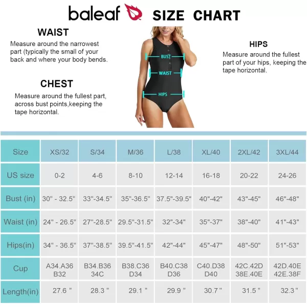 BALEAF Womens Button Up Full Back Swimsuits One Piece Long Torso Padded Push Up Bathing Suits Built in BraBlack