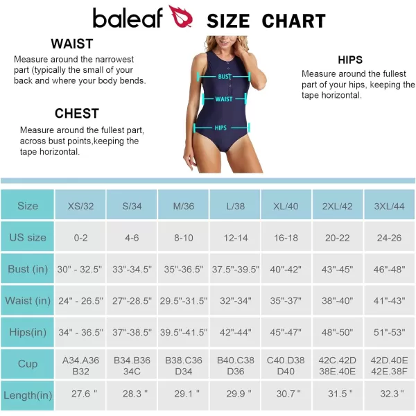 BALEAF Womens Button Up Full Back Swimsuits One Piece Long Torso Padded Push Up Bathing Suits Built in BraDark Blue