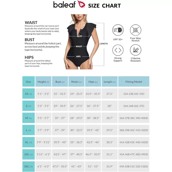 BALEAF Womens Button Up Full Back Swimsuits One Piece Long Torso Padded Push Up Bathing Suits Built in BraStyle 02black