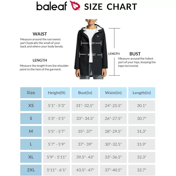 BALEAF Womens Rain Jacket Waterproof Lightweight Long Raincoat Travel Outdoor Hooded WindbreakerBlack