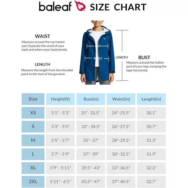 BALEAF Womens Rain Jacket Waterproof Lightweight Long Raincoat Travel Outdoor Hooded WindbreakerBlue