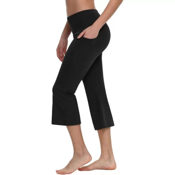 BALEAF Capri Pants for Women Flare Leggings with Pockets Bootcut Yoga Pants Summer Lounge Workout Work  21Black