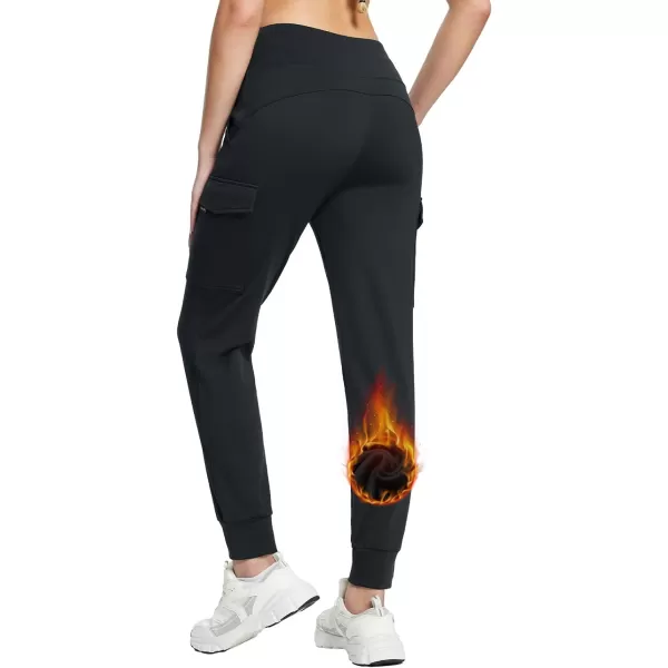 BALEAF Womens Fleece Lined Jogger Pants Hiking Water Resistant Thermal High Waist Cargo Pockets Travel WinterBlack