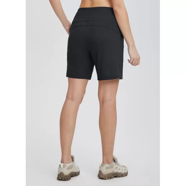 BALEAF 7 Inch Long Shorts for Women High Waisted Athletic Bermuda Shorts Workout Hiking Golf Zipper Pockets UPF 50Black