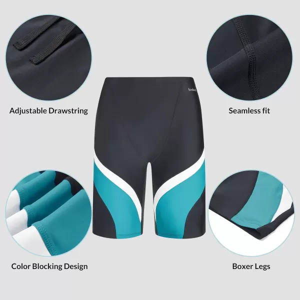 BALEAF Boys Swim Jammers Lycra Youth Square Leg Swimming Shorts Athletic Competitive SwimsuitBlackAqua Blue