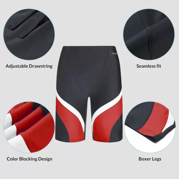 BALEAF Boys Swim Jammers Lycra Youth Square Leg Swimming Shorts Athletic Competitive SwimsuitBlackRed