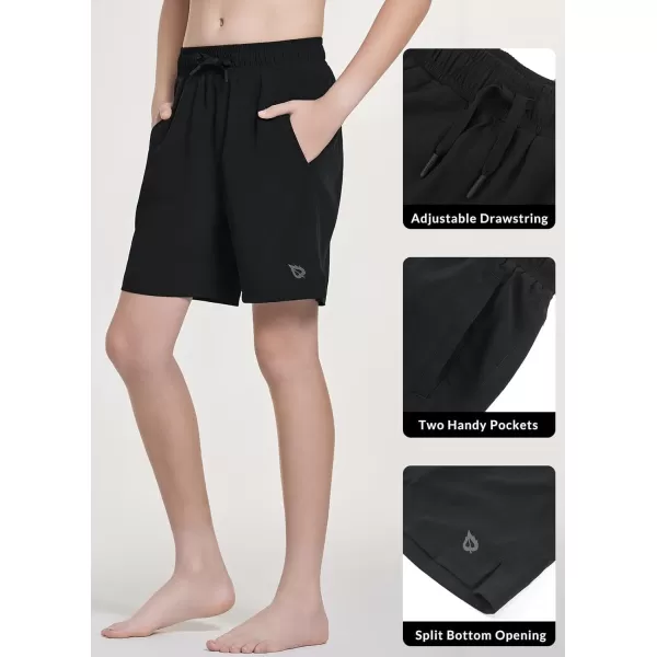 BALEAF Boys Swim Trunks with Compression Liner UPF 50 Quick Dry Swimsuit Boxer Brief Youth Swim ShortsBlack