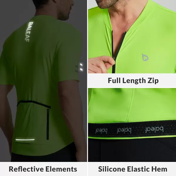 BALEAF Cycling Jersey Men Short Sleeve Bike Biking Shirts Quick Dry MTB Bicycle Top w Pockets UPF5001fluorescent Yellow