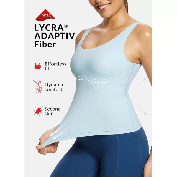 BALEAF Freeleaf Womens Longline Sports Bra Molded Cup Workout Tank Yoga Tops Built in Bra Athletic CamisolePastel Blue