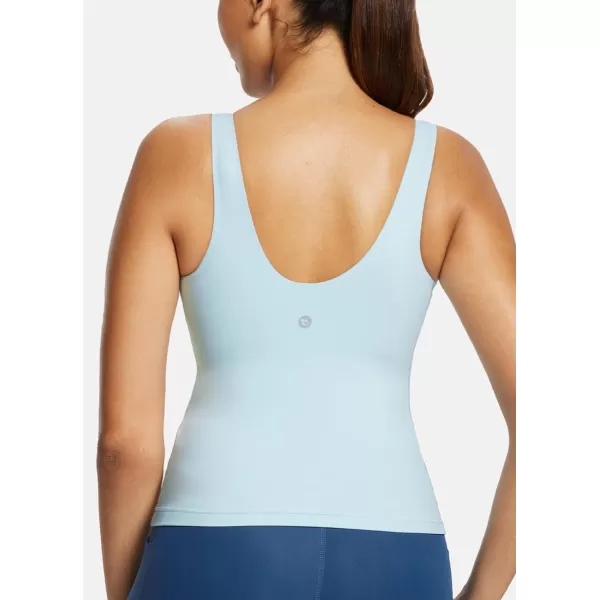 BALEAF Freeleaf Womens Longline Sports Bra Molded Cup Workout Tank Yoga Tops Built in Bra Athletic CamisolePastel Blue