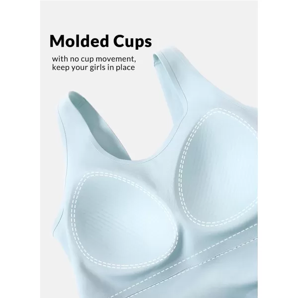 BALEAF Freeleaf Womens Longline Sports Bra Molded Cup Workout Tank Yoga Tops Built in Bra Athletic CamisolePastel Blue