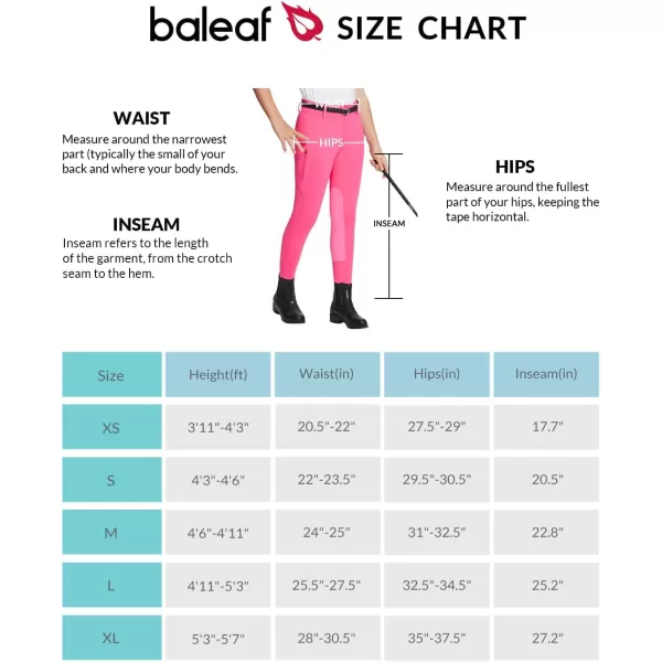 BALEAF Girls Breeches Horse Riding Pants Kids Equestrian KneePatch Zip Pocket Horseback TightsPink