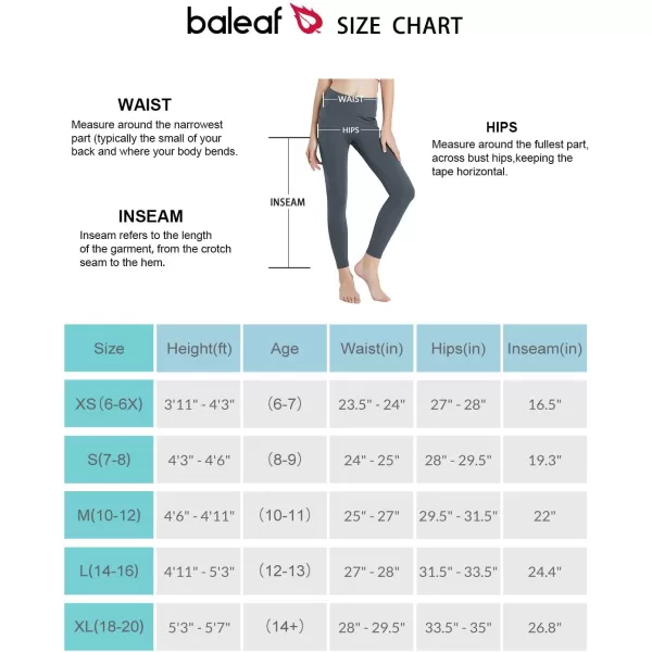 BALEAF Girls Leggings Dance Tights Yoga Pants with Pocket Preppy Clothes Kids Teen Running Athletic Workout BalletCharcoal Gray