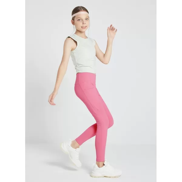 BALEAF Girls Leggings Dance Tights Yoga Pants with Pocket Preppy Clothes Kids Teen Running Athletic Workout BalletHot Pink