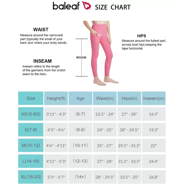 BALEAF Girls Leggings Dance Tights Yoga Pants with Pocket Preppy Clothes Kids Teen Running Athletic Workout BalletHot Pink