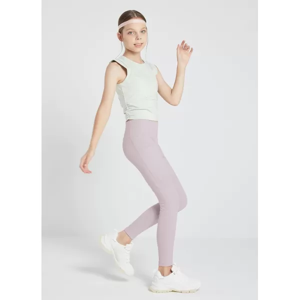 BALEAF Girls Leggings Dance Tights Yoga Pants with Pocket Preppy Clothes Kids Teen Running Athletic Workout BalletLight Purple