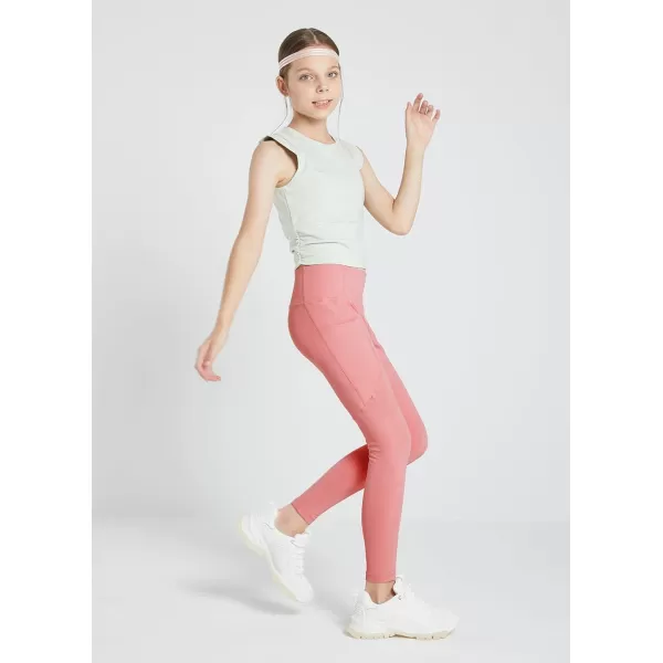 BALEAF Girls Leggings Dance Tights Yoga Pants with Pocket Preppy Clothes Kids Teen Running Athletic Workout BalletPink