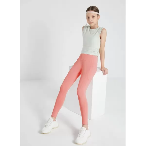 BALEAF Girls Leggings Dance Tights Yoga Pants with Pocket Preppy Clothes Kids Teen Running Athletic Workout BalletPink