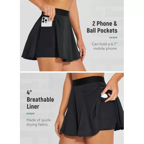 BALEAF Golf Skirts for Women High Waisted Athletic Skorts Pickleball Tennis Skirt with Shorts PocketsBlack