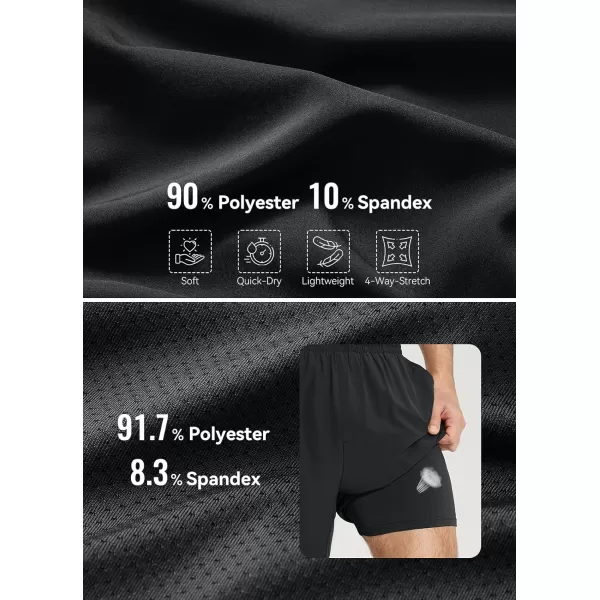 BALEAF Mens 2 in 1Running Shorts 57 Quick Dry Workout Athletic Gym Shorts with Zipper Pockets02black