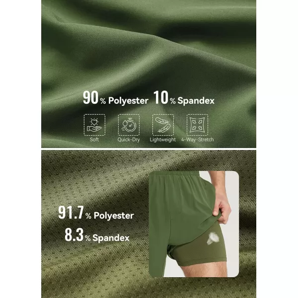 BALEAF Mens 2 in 1Running Shorts 57 Quick Dry Workout Athletic Gym Shorts with Zipper Pockets02green