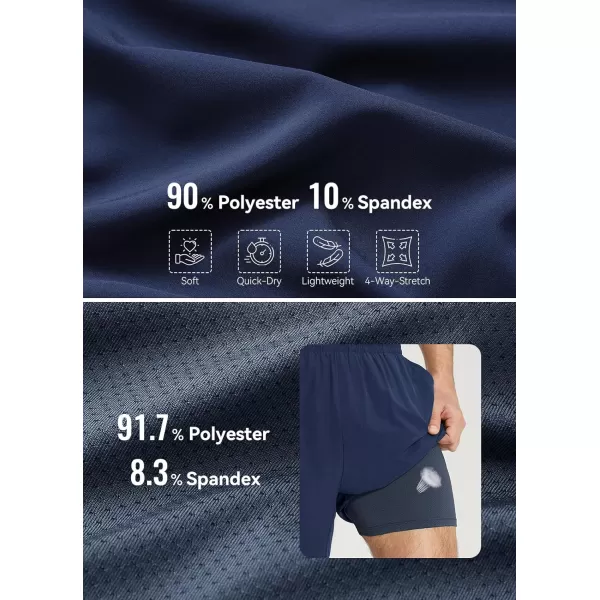 BALEAF Mens 2 in 1Running Shorts 57 Quick Dry Workout Athletic Gym Shorts with Zipper Pockets02navy