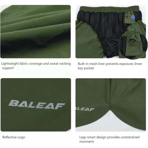 BALEAF Mens 3 Running Shorts Gym Quick Dry Athletic Workout Pocket Lightweight Brief01army Green