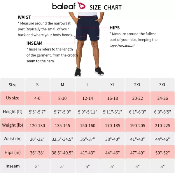 BALEAF Mens 5 Running Athletic Shorts Workout Lightweight Zipper PocketE03no Liningnavy