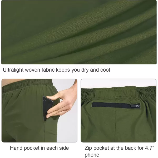 BALEAF Mens 5 Running Athletic Shorts Workout Lightweight Zipper PocketE04no Liningarmy Green