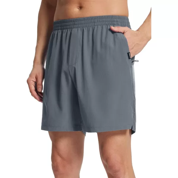 BALEAF Mens 5 Running Shorts Quick Dry Lightweight Unlined 2 Zipper Pockets Workout GymGray