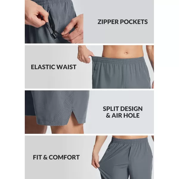 BALEAF Mens 5 Running Shorts Quick Dry Lightweight Unlined 2 Zipper Pockets Workout GymGray