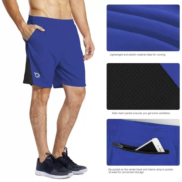 BALEAF Mens 7 Running Shorts with Mesh Liner Zipper Pocket for Athletic Workout GymRoyal Blue