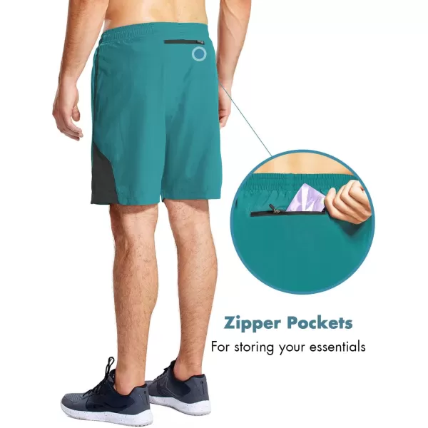 BALEAF Mens 7 Running Shorts with Mesh Liner Zipper Pocket for Athletic Workout GymTeal