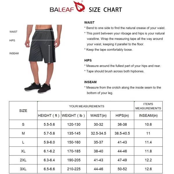 BALEAF Mens Basketball Shorts Long with Zipper Pockets Quick Dry Workout Training Drawstrings 11Black