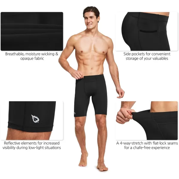 BALEAF Mens Compression Running Workout Shorts Pockets Gym Athletic Yoga Bike Tights Underwear BaselayerBlack