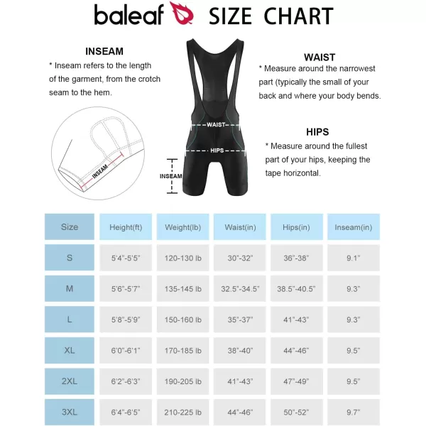 BALEAF Mens Cycling Bib Shorts 4D Padded Road Bike Cycling Bibs Biking Bicycle Shorts Gel Pockets UPF50Ablack Blue