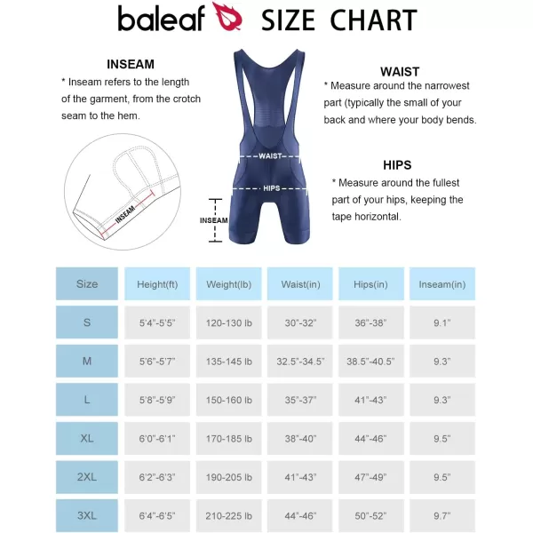 BALEAF Mens Cycling Bib Shorts 4D Padded Road Bike Cycling Bibs Biking Bicycle Shorts Gel Pockets UPF50Ablue