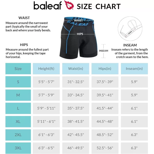 BALEAF Mens Cycling Underwear 4D Padded Bike Shorts Pocket Mountain Bike Liner Bicycle GearBlue