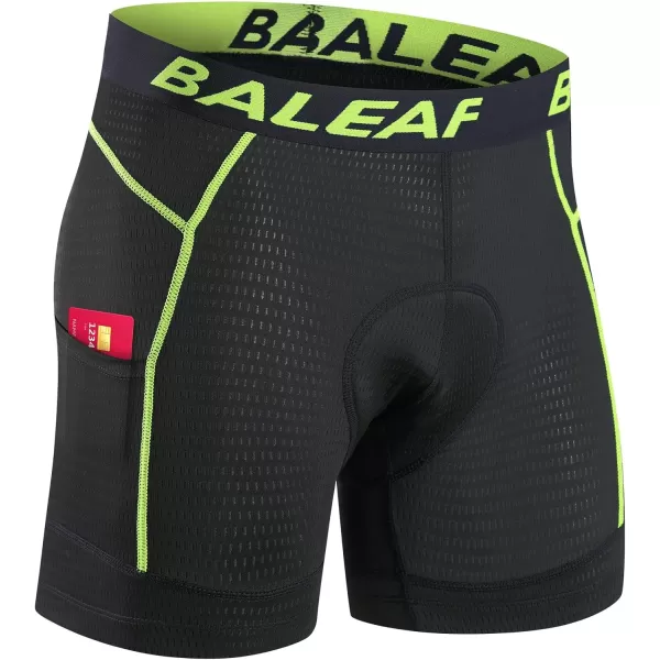 BALEAF Mens Cycling Underwear 4D Padded Bike Shorts Pocket Mountain Bike Liner Bicycle GearGreen