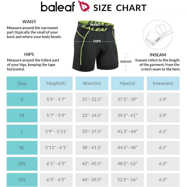 BALEAF Mens Cycling Underwear 4D Padded Bike Shorts Pocket Mountain Bike Liner Bicycle GearGreen