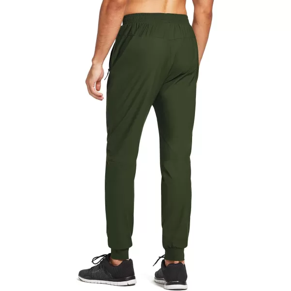 BALEAF Mens Joggers Pants Running Workout Athletic Training Gym Lightweight Quick Dry Tapered Jogger Zipper PocketsClassicarmy Green