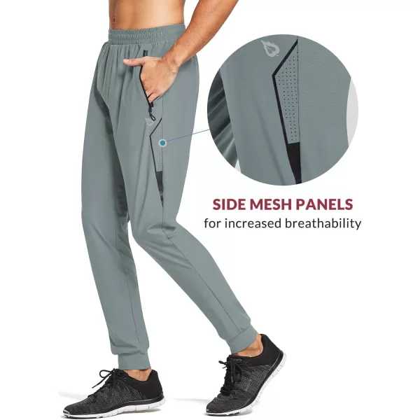 BALEAF Mens Joggers Pants Running Workout Athletic Training Gym Lightweight Quick Dry Tapered Jogger Zipper PocketsClassiclight Gray